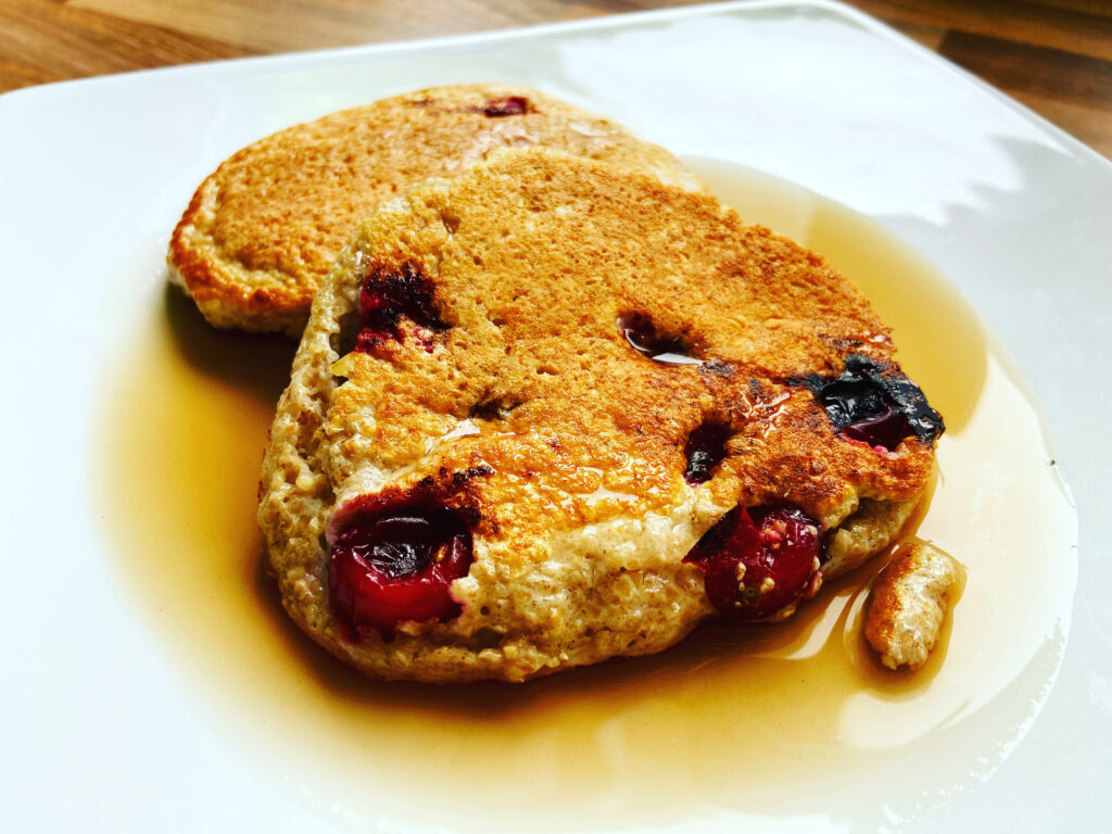 PCOS Nutrition: plate of Simple Cranberry Protein Pancakes