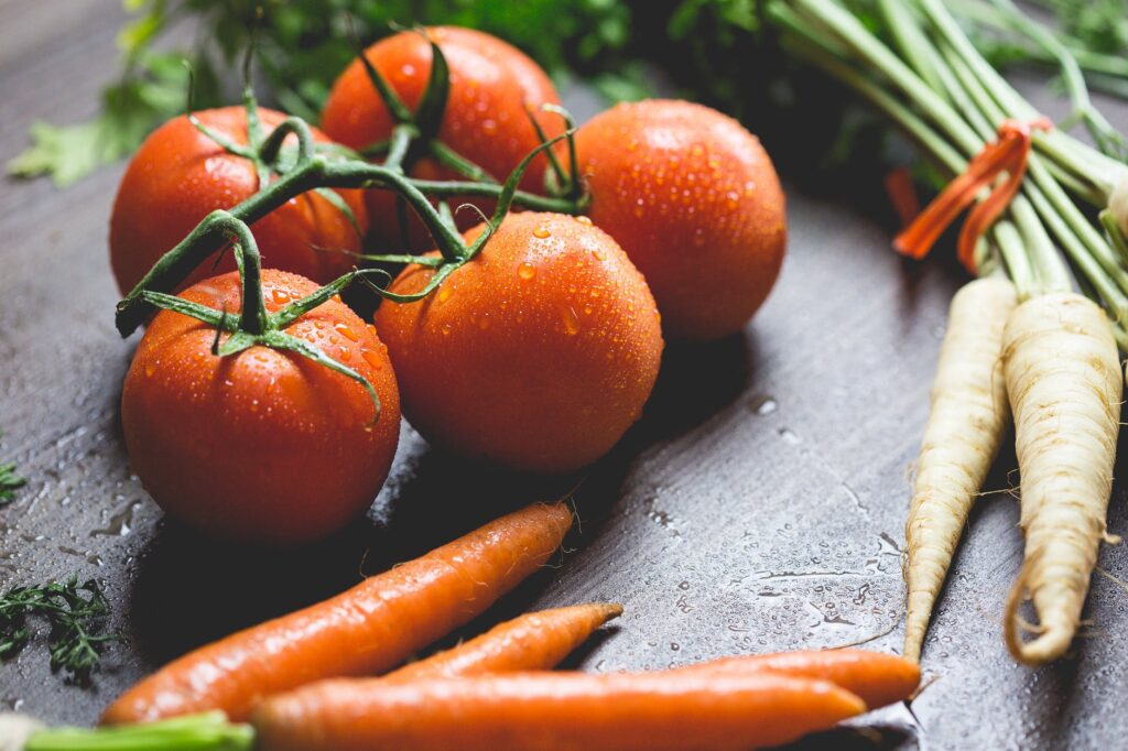 pcos training - tomatoes carrots and radish on the top of the table